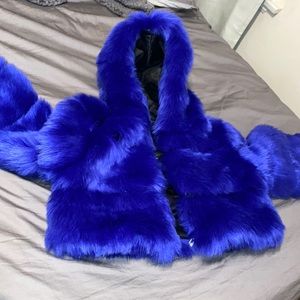 Blue crop fur coat